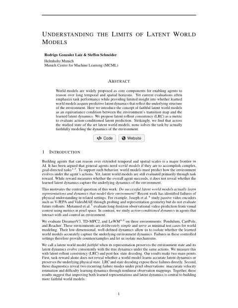 First page of “Understanding the Limits of Latent World Models” (opens the PDF)