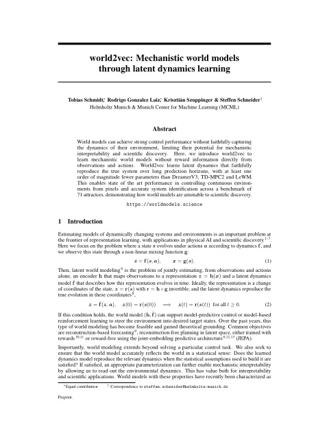 First page of “world2vec: Mechanistic world models through latent dynamics learning” (opens the PDF)